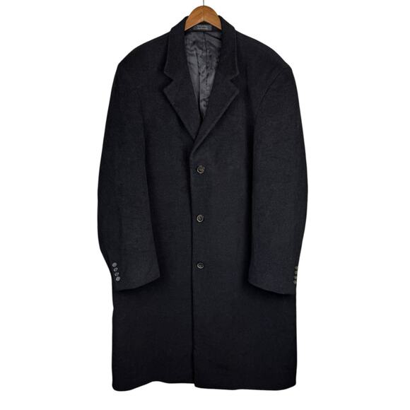Chaps Men's 48L Black Wool Blend Midi Long Overcoat Winter Business Coat - Picture 1 of 13
